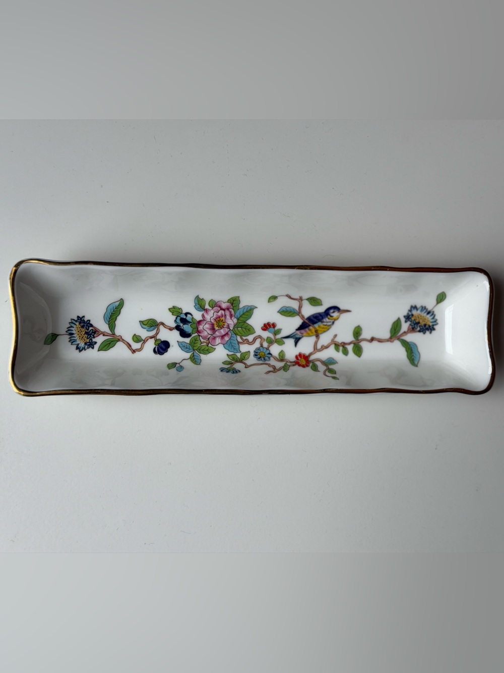 Aynsley Pembroke Floral Bird Porcelain Tray - Cottagecore